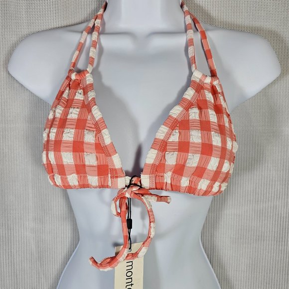 Montce Swim Shrimp Gingham Euro Bow Bikini Top Pink Size LARGE, Fit Medium - NWT - Picture 5 of 8